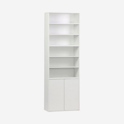Sweeek - Shelf Modular Bookcase With White Wood Decor 3 Elements 2 Doors 5 Shelves W 70 X D 35 X H 210Cm - Kompo - image 1