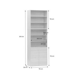 Sweeek - Shelf Modular Bookcase With White Wood Decor 3 Elements 2 Doors 5 Shelves W 70 X D 35 X H 210Cm - Kompo - thumbnail 6