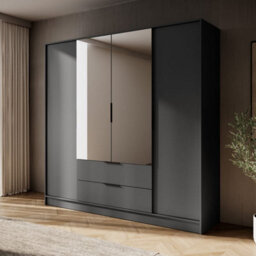 Arte  Sleek Graphite Kelly Wardrobe: 206Cm Of Contemporary Mirrored Storage For Stylish Homes - thumbnail 1