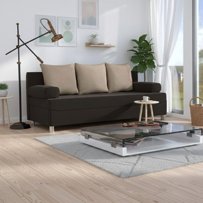 Dover Sofa Bed With Fold Out Sleeping Function Storage Upholstered Modern Design Includes Cushions Brown And Beige - image 1