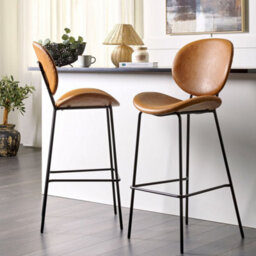 Wyld And Coco Living Set Of 2 Bar-Height Dining Chairs Golden Brown Faux Pu Leather Armless With Black Iron Legs - thumbnail 2