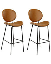 Wyld And Coco Living Set Of 2 Bar-Height Dining Chairs Golden Brown Faux Pu Leather Armless With Black Iron Legs - thumbnail 3