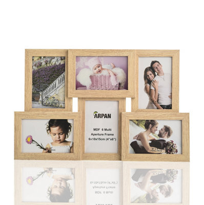 Arpan Collage Multiple Picture Frames For 6 Photos In 4 X 6 Inches Wooden, Mdf Wall Mounting Frame (Natural) - image 1