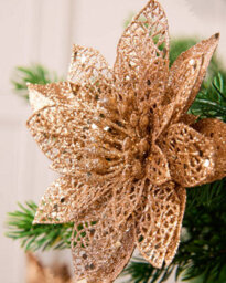 Werchristmas Set Of 3 Rose Gold Glitter Artificial Poinsettia Flowers, 15 Cm - thumbnail 3