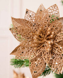 Werchristmas Set Of 3 Rose Gold Glitter Artificial Poinsettia Flowers, 15 Cm - thumbnail 4