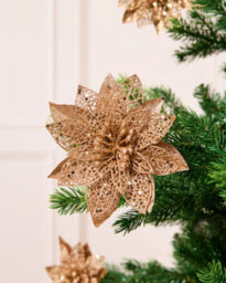 Werchristmas Set Of 3 Rose Gold Glitter Artificial Poinsettia Flowers, 15 Cm - thumbnail 2