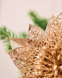 Werchristmas Set Of 3 Rose Gold Glitter Artificial Poinsettia Flowers, 15 Cm - thumbnail 5