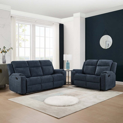 More4Homes Orka 2+3 Seater Fabric Manual Recliner Sofa Set Blue - image 1