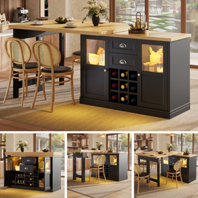 Btm Extendable Sideboard Dining Table 120 197Cm With Storage, 2 Drawers And Glass Cabinet Doors, Black - image 1