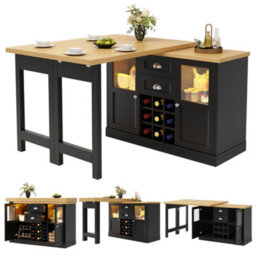 Btm Extendable Sideboard Dining Table 120 197Cm With Storage, 2 Drawers And Glass Cabinet Doors, Black - thumbnail 5