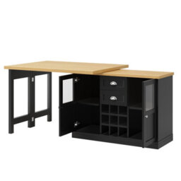 Btm Extendable Sideboard Dining Table 120 197Cm With Storage, 2 Drawers And Glass Cabinet Doors, Black - thumbnail 6
