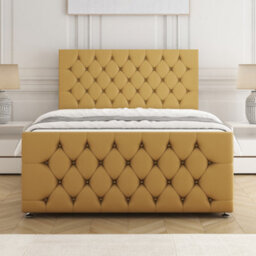 Bsspoke Maya Divan Bed Mustard Plush Velvet 24Inch Headboard & Footboard 2Drawers Same Side & No Mattress In 3Ft 4Ft 4Ft6 5Ft 6Ft - thumbnail 3