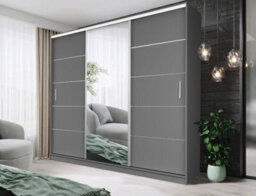 Fhif Ibiza250Cm Grey Sliding Door Wardrobe Modern Bedroom Storage With Full Length Mirror Shelves And Hanging Rails - thumbnail 1