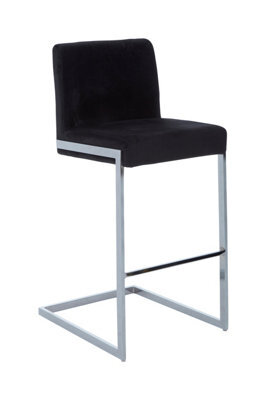 Orsina Black Velvet Bar Chair With Low Back, Modern Sled Base Bar