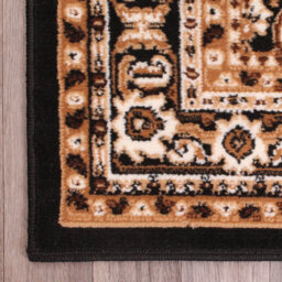Traditional Black Bordered Floral Rug For Dining Room-80Cm X 150Cm - thumbnail 6