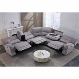 Xample Excalibur Grey Fabric 6 Piece Power Reclining Corner Sofa 3 Recliners Usb Cupholder Console Storage Electric Sectional Sofa - thumbnail 4
