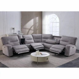 Xample Excalibur Grey Fabric 6 Piece Power Reclining Corner Sofa 3 Recliners Usb Cupholder Console Storage Electric Sectional Sofa - thumbnail 3