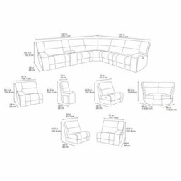 Xample Excalibur Grey Fabric 6 Piece Power Reclining Corner Sofa 3 Recliners Usb Cupholder Console Storage Electric Sectional Sofa - thumbnail 2