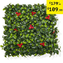 Pack Of 12 Best Artificial Laurel Leaf & Red Flowers Hedging Mats 50Cm X 50Cm (3 Square Metres) Privacy Garden Screen