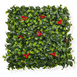 Pack Of 12 Best Artificial Laurel Leaf & Red Flowers Hedging Mats 50Cm X 50Cm (3 Square Metres) Privacy Garden Screen - thumbnail 2
