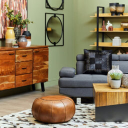 Orsina Bosie Safira Black Hair On Leather Patchwork Cushion - thumbnail 4