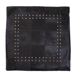 Orsina Bosie Safira Black Hair On Leather Patchwork Cushion - thumbnail 1