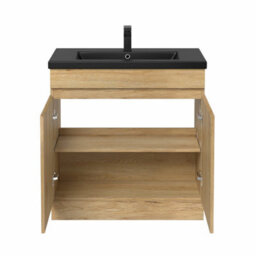 Affine 800mm Bathroom Vanity Unit Black Basin Furniture Floorstanding Soft Close Oak - thumbnail 4