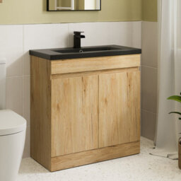 Affine 800mm Bathroom Vanity Unit Black Basin Furniture Floorstanding Soft Close Oak - thumbnail 1