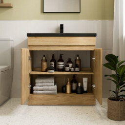 Affine 800mm Bathroom Vanity Unit Black Basin Furniture Floorstanding Soft Close Oak - thumbnail 2