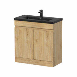 Affine 800mm Bathroom Vanity Unit Black Basin Furniture Floorstanding Soft Close Oak - thumbnail 3