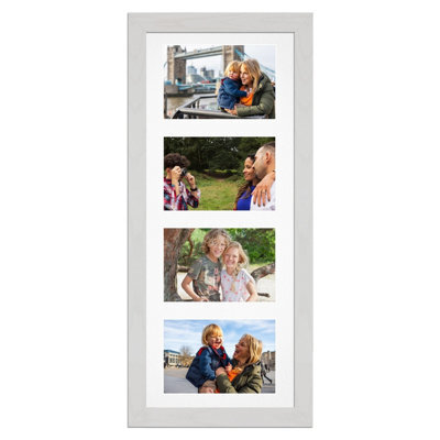 AK Frames 50X20Cm White Ash Modern Multi Photo Frame With White Mount - Holds 4 Apertures (4X) 6X4 Photos - image 1