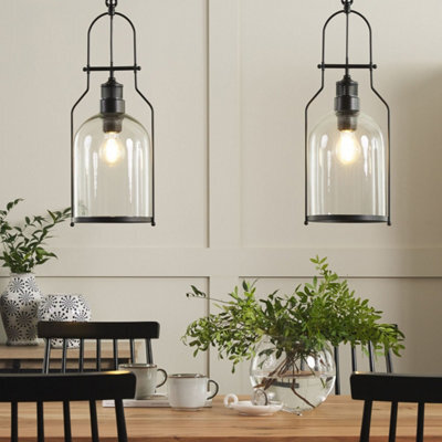 Beliani Pendant Lamp - Black Iron Frame, 166 Cm Cord Drop, Clear Glass Shade - image 1