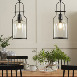 Beliani Pendant Lamp - Black Iron Frame, 166 Cm Cord Drop, Clear Glass Shade - thumbnail 1