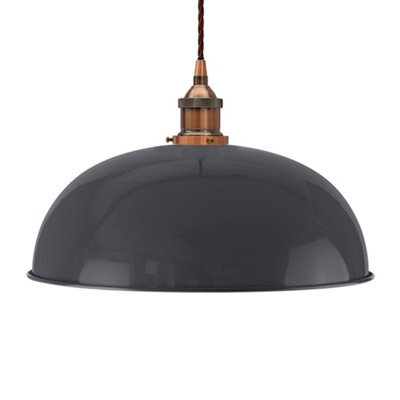 Slate Grey Worcester Painted Dome Pendant Light With Antique Copper Lamp Holder And Brown Twisted Cable - Se Home - image 1