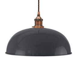 Slate Grey Worcester Painted Dome Pendant Light With Antique Copper Lamp Holder And Brown Twisted Cable - Se Home