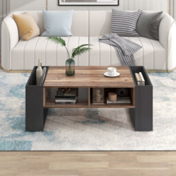 Btm Wood Grain Coffee Table With Handleless Drawer & Dual Storage Compartments, Multi-Side Storage, For Office & Living Room - thumbnail 5