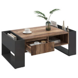 Btm Wood Grain Coffee Table With Handleless Drawer & Dual Storage Compartments, Multi-Side Storage, For Office & Living Room - thumbnail 1