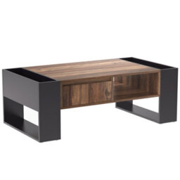 Btm Wood Grain Coffee Table With Handleless Drawer & Dual Storage Compartments, Multi-Side Storage, For Office & Living Room - thumbnail 9