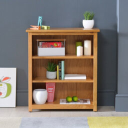 The Furniture Market London Essentials Oak Small Low Compact Adjustable 3 Shelf Bookcase - thumbnail 1