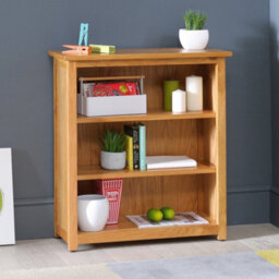 The Furniture Market London Essentials Oak Small Low Compact Adjustable 3 Shelf Bookcase - thumbnail 2