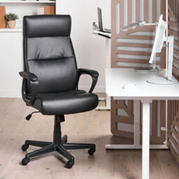 Wyld And Coco Executive Office Chair Black Faux Leather Swivel, Adjustable Height And Armrests For Home Office - thumbnail 2