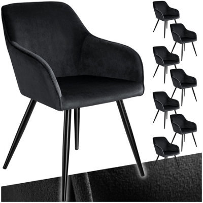 Tectake Set Of 8 Dining Chair Marilyn - With Armrests, Padded, Velvet Look, Black Steel Legs  - Black - image 1