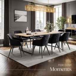 Tectake Set Of 8 Dining Chair Marilyn - With Armrests, Padded, Velvet Look, Black Steel Legs  - Black - thumbnail 8