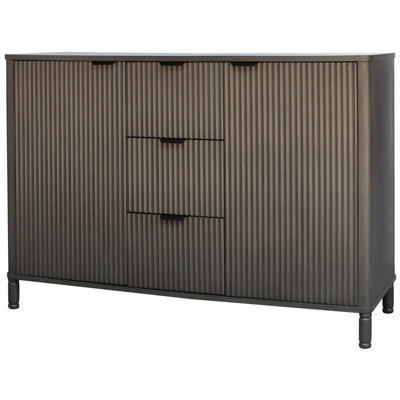 Wyld Haus Kyriaki Slatted Wooden 3-Drawer 2-Door Sideboard 1150 X 800 X 400 mm