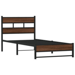 Berkfield Metal Bed Frame Without Mattress Brown Oak 107X203 Cm - thumbnail 3