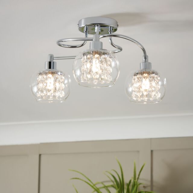 Inlight Roma Beaded Glass & steel Transparent Chrome effect 3 Lamp LED Ceiling light - image 1