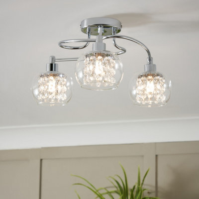 Inlight Roma Beaded Glass & Steel Transparent Chrome Effect 3 Lamp Led Ceiling Light - image 1