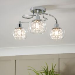 Inlight Roma Beaded Glass & steel Transparent Chrome effect 3 Lamp LED Ceiling light
