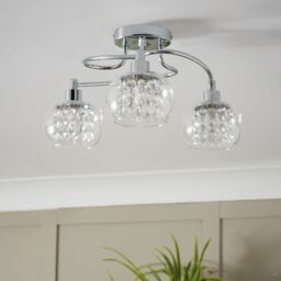 Inlight Roma Beaded Glass & Steel Transparent Chrome Effect 3 Lamp Led Ceiling Light - thumbnail 2