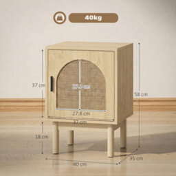 Homcom Boho Bedside Table With Rattan Door And Adjustable Shelf, Natural - thumbnail 3